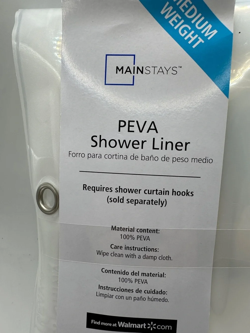 Mainstays Clear PEVA Shower Liner Transparent 70
